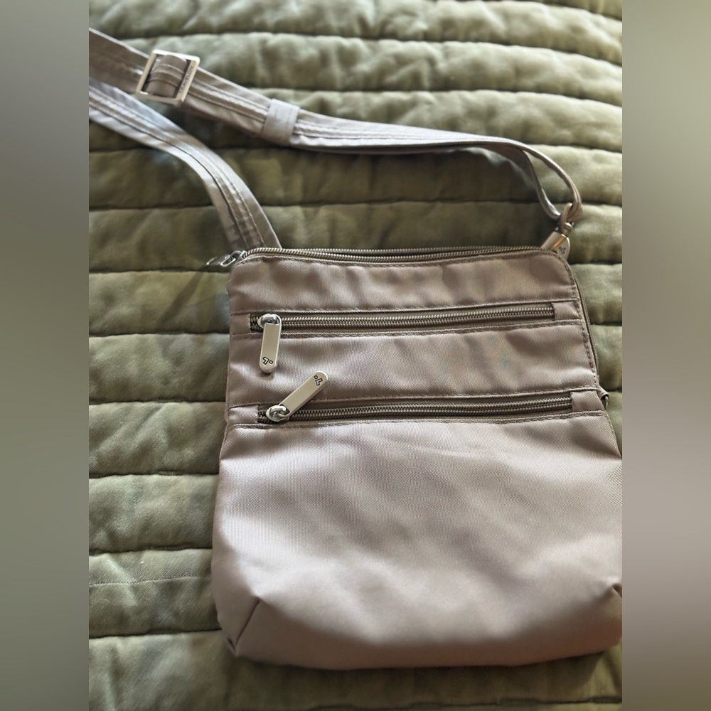 Light Taupe travel Crossbody Bag with Front Zippers